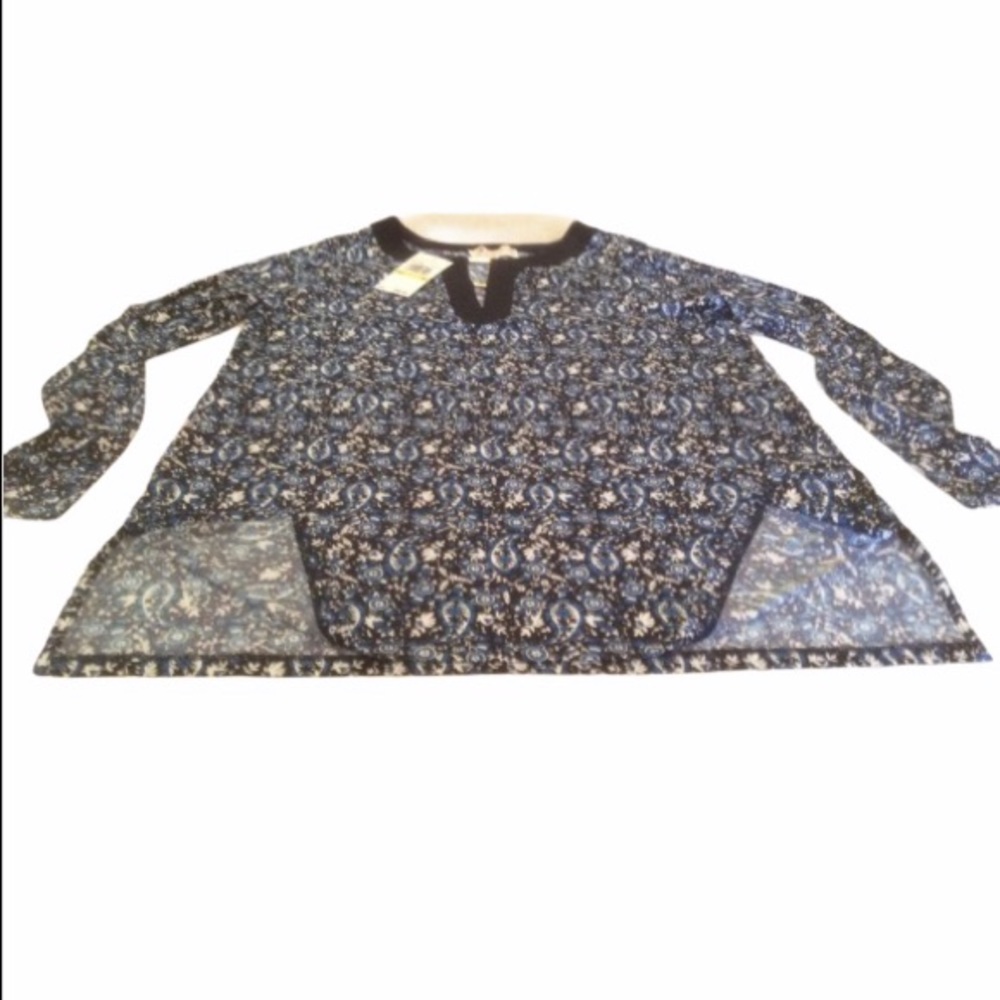Michael Kors Tunic Long Sleeve Navy Blue Paisley Print Women’s Size Medium - Picture 3 of 6